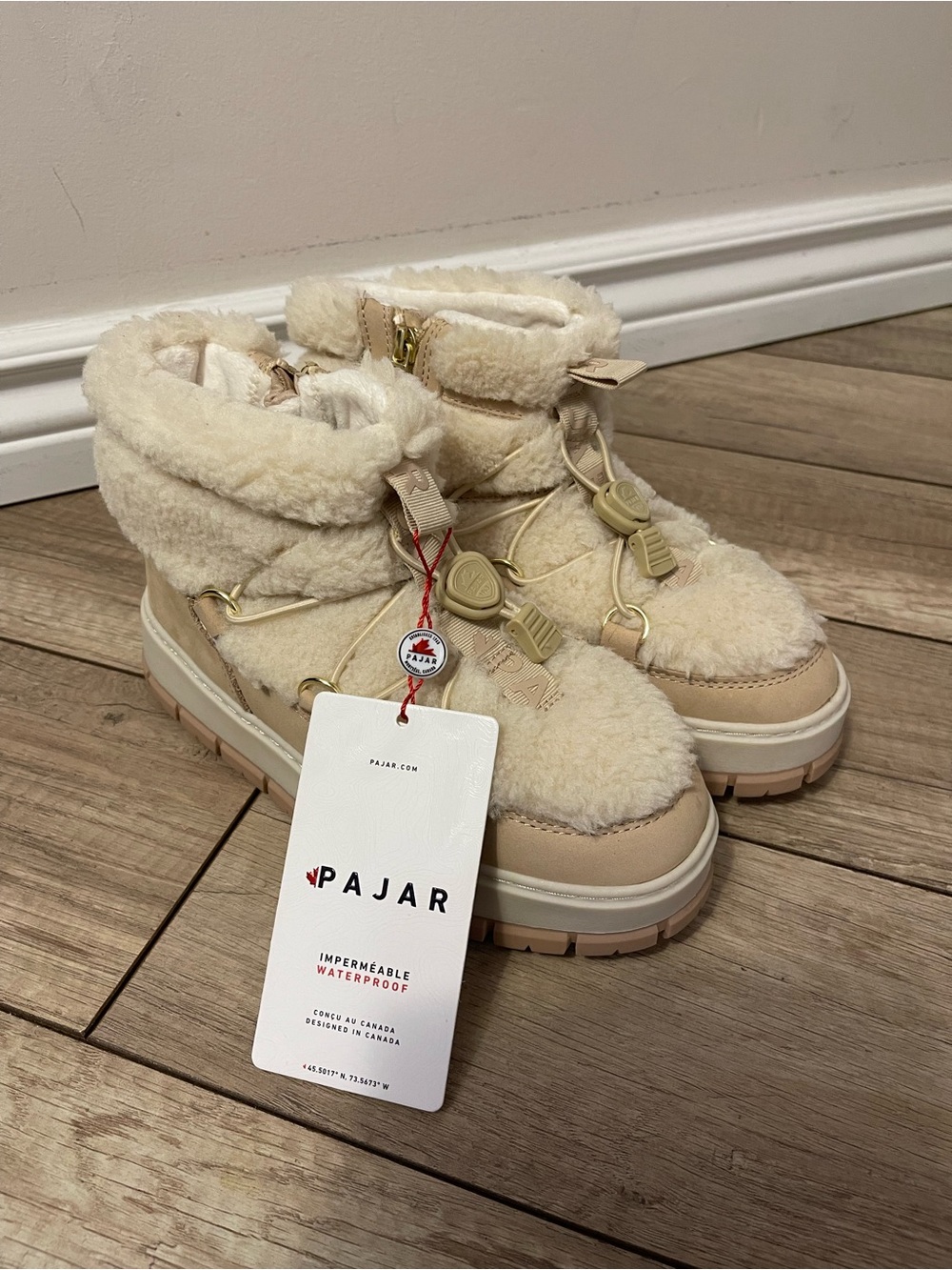 Pajar Women's Cream/Tan Waterproof Lama Shearling Lace-Up Winter Boots
